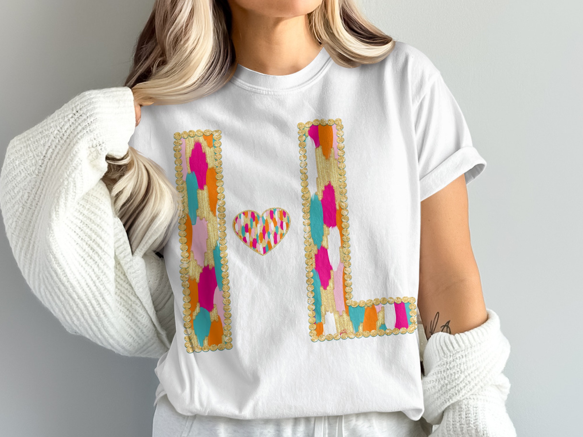 HL Heart T-Shirt, Initial Tee, Colorful Graphic Tee, Comfort Colors 1717 T-Shirt, Monogram T-Shirt, Trendy Shirt, Aesthetic Clothing