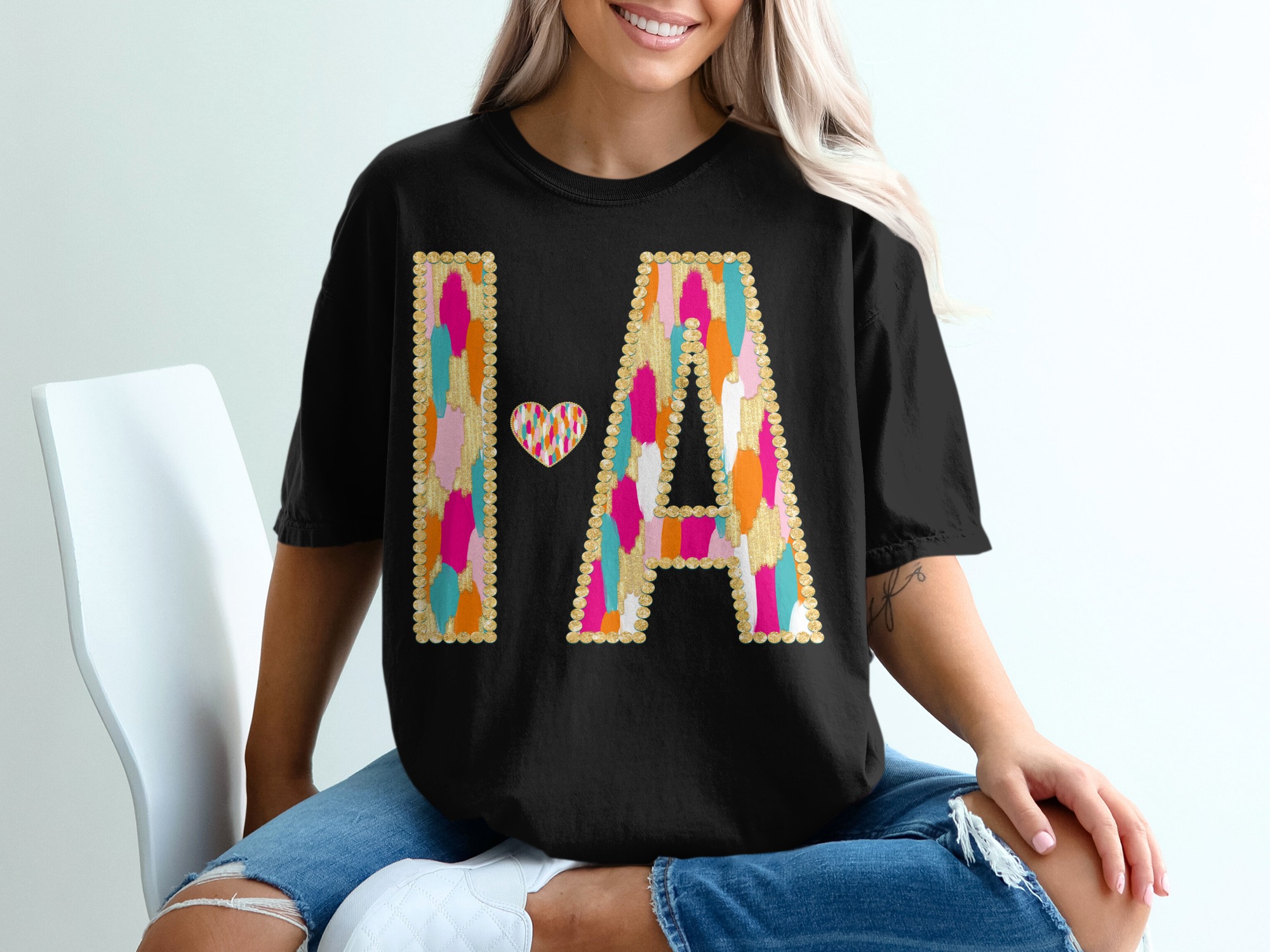 I Heart A T-Shirt, Personalized Initial T-Shirt, Comfort Colors 1717 Shirt, Custom Name Tee, Colorful Letters T-Shirt, Bridesmaid Gift - Image 3