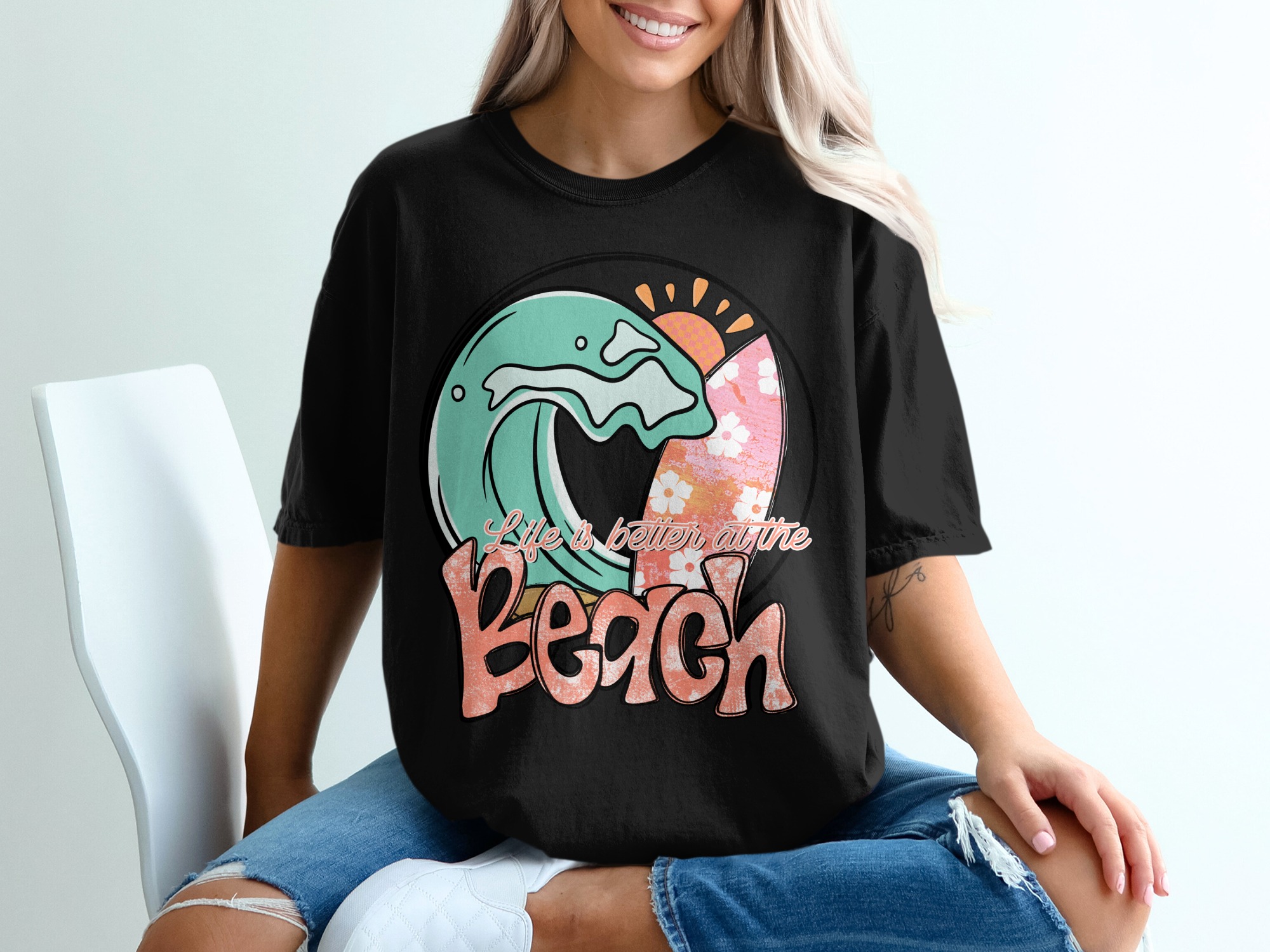 Beach T-Shirt, Surfboard Tee, Summer Vibes, Life Is Better At The Beach, Vacation Shirt, Tropical Shirt, Gift For Her, Beach Lover Tee - Image 2