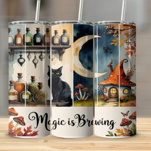 Magic Brewing 20oz Tumbler Wrap, Witchy Cat Potion Digital Download, Spooky Season Sublimation, Printable Design