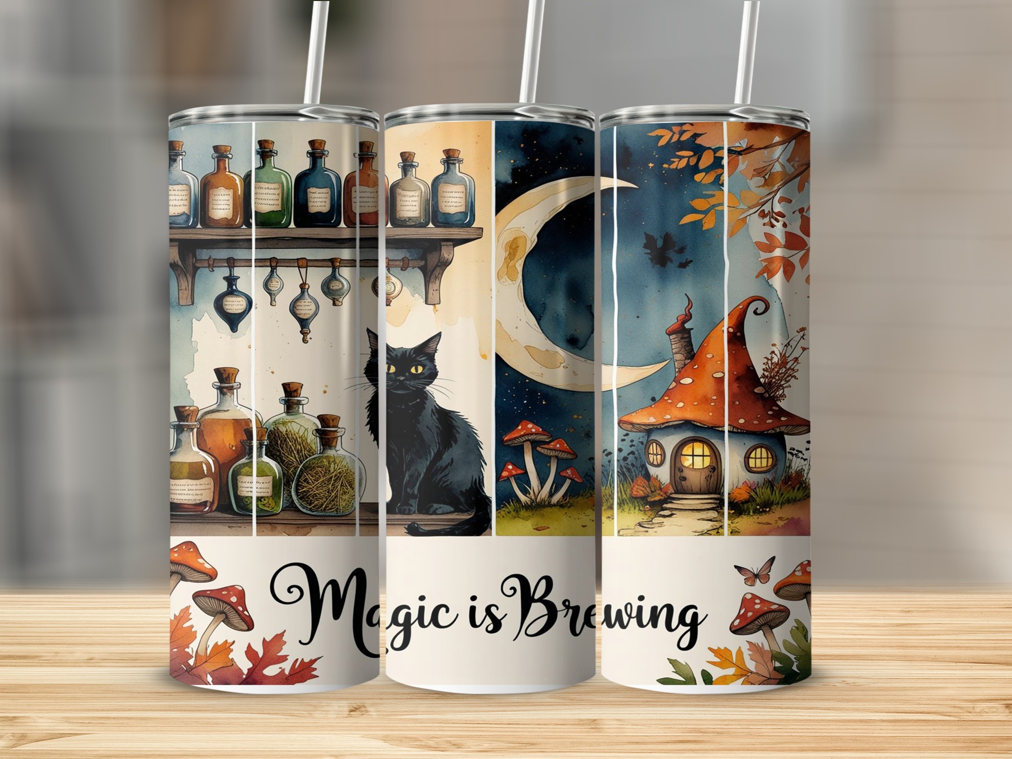 Magic Brewing 20oz Tumbler Wrap, Witchy Cat Potion Digital Download, Spooky Season Sublimation, Printable Design