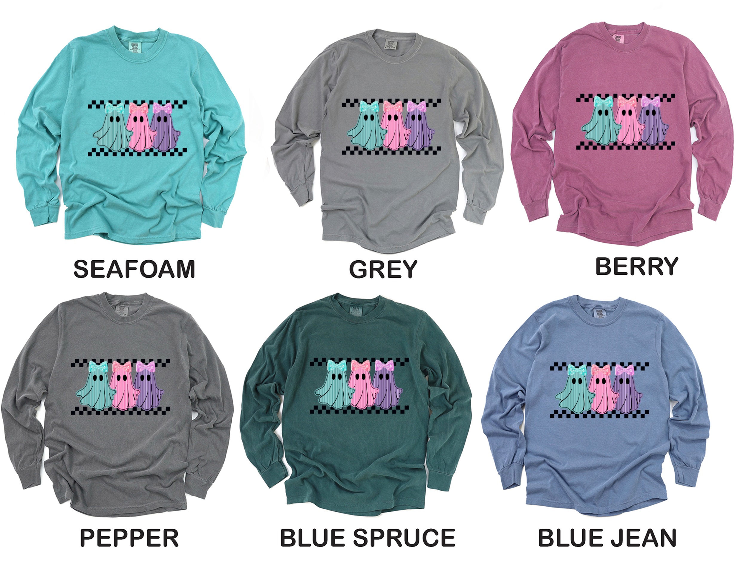 Cute Ghost Long Sleeve T-Shirt, Pastel Goth Shirt, Spooky Season Tee, Kawaii Aesthetic, Ghost with Bow, Trendy Halloween Shirt - Image 3