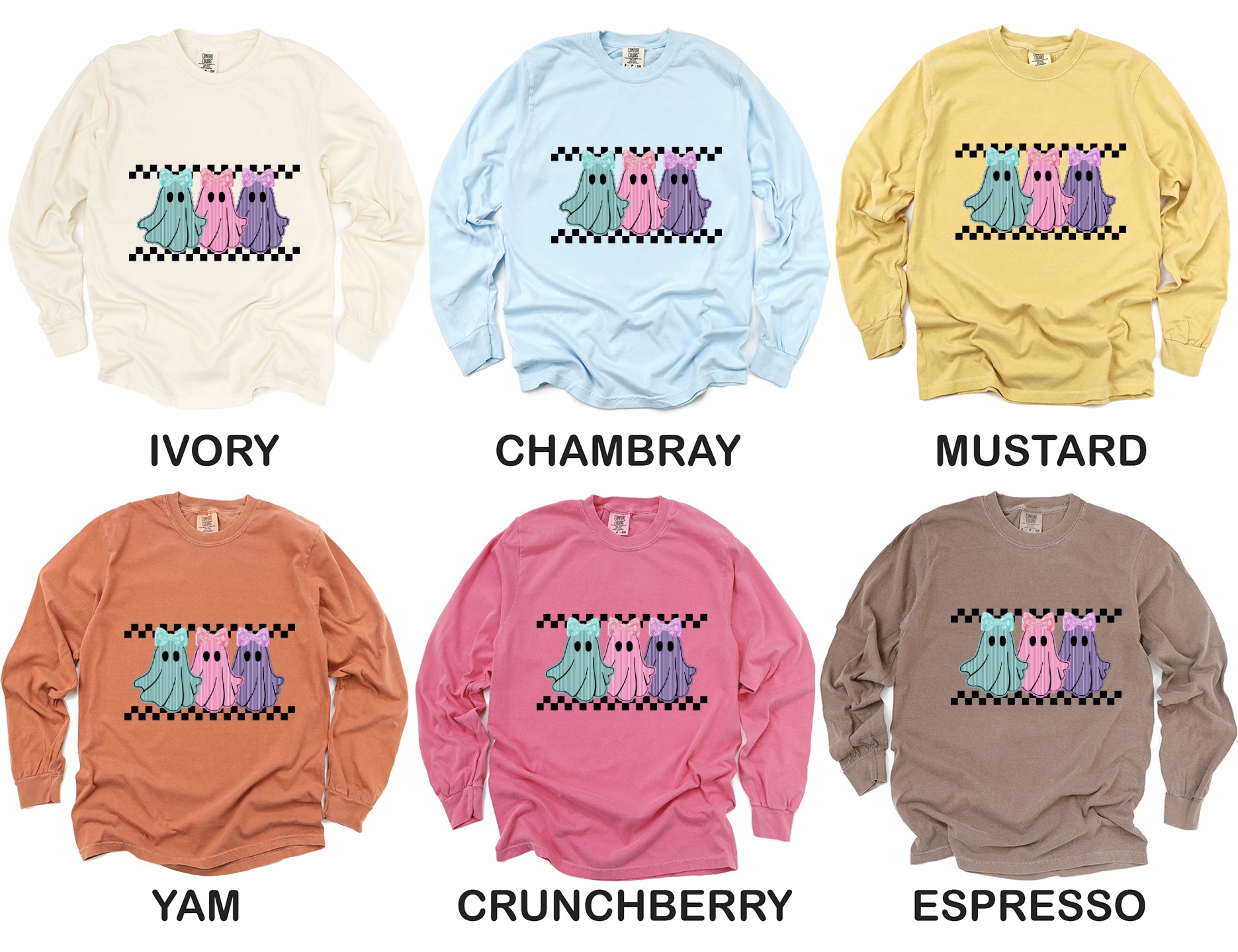 Cute Ghost Long Sleeve T-Shirt, Pastel Goth Shirt, Spooky Season Tee, Kawaii Aesthetic, Ghost with Bow, Trendy Halloween Shirt - Image 4