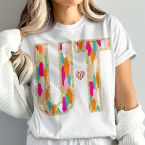 UT T-Shirt, Colorful Initial Tee, Comfort Colors 1717, Gold Letter Shirt, University T Shirt, Sorority Tee, Trendy T-Shirt, Gift
