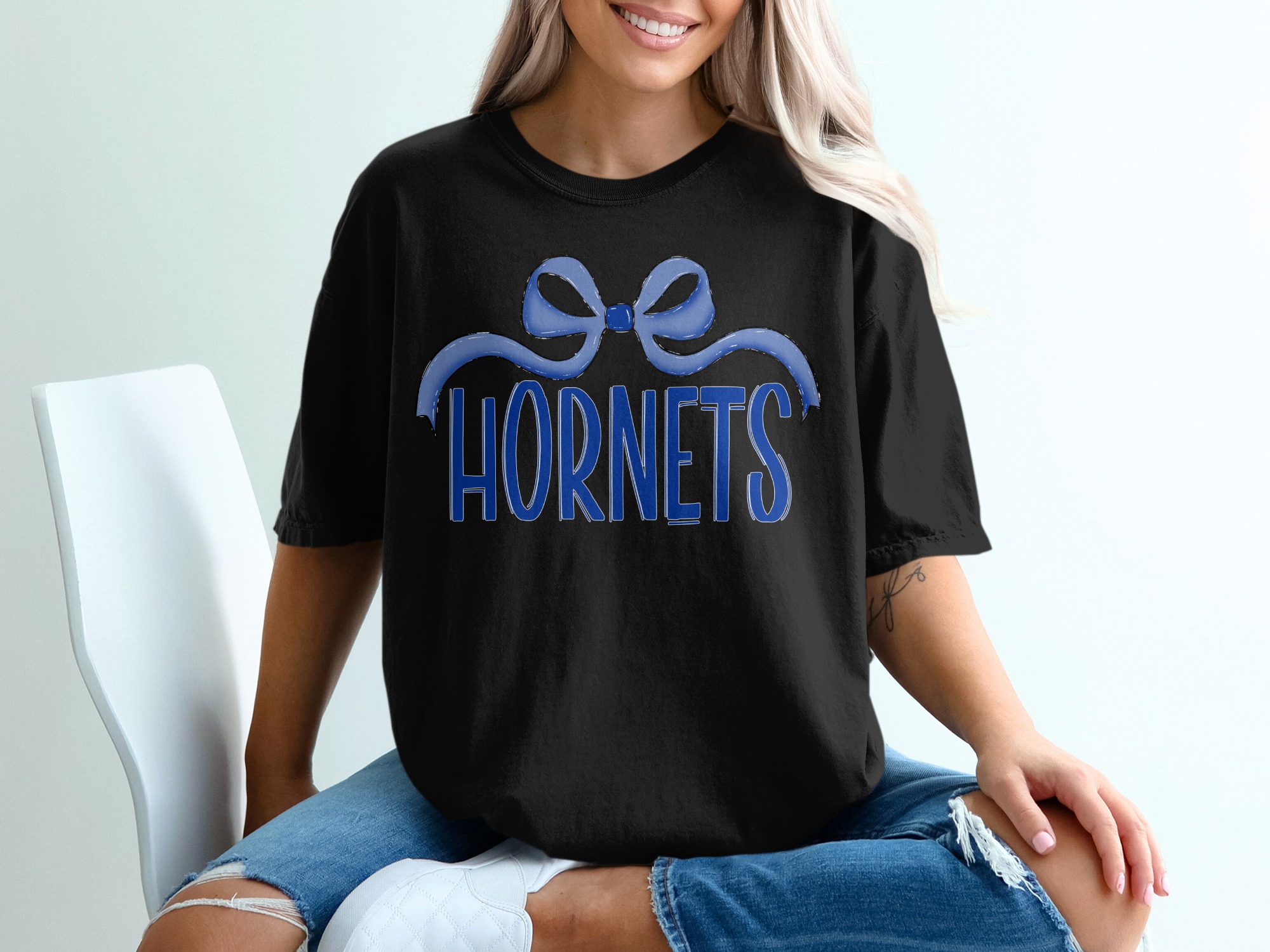 Hornets Team Spirit T Shirt, Blue Bow Tee, Comfort Colors 1717, School Spirit, Fan Apparel, Game Day Outfit, College Tee, University T Shirt - Image 3