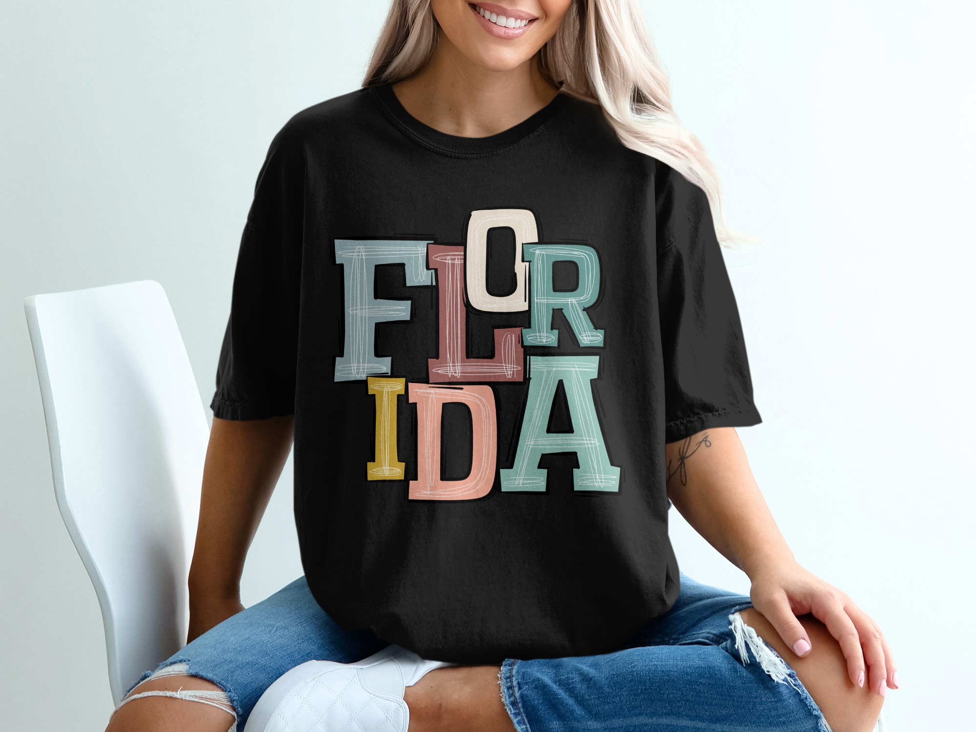 Florida T-Shirt, Colorful Letters Tee, Vacation Shirt, State Pride Apparel, Fun Florida Gift, Trendy Graphic Tee, Sunshine State T Shirt - Image 2