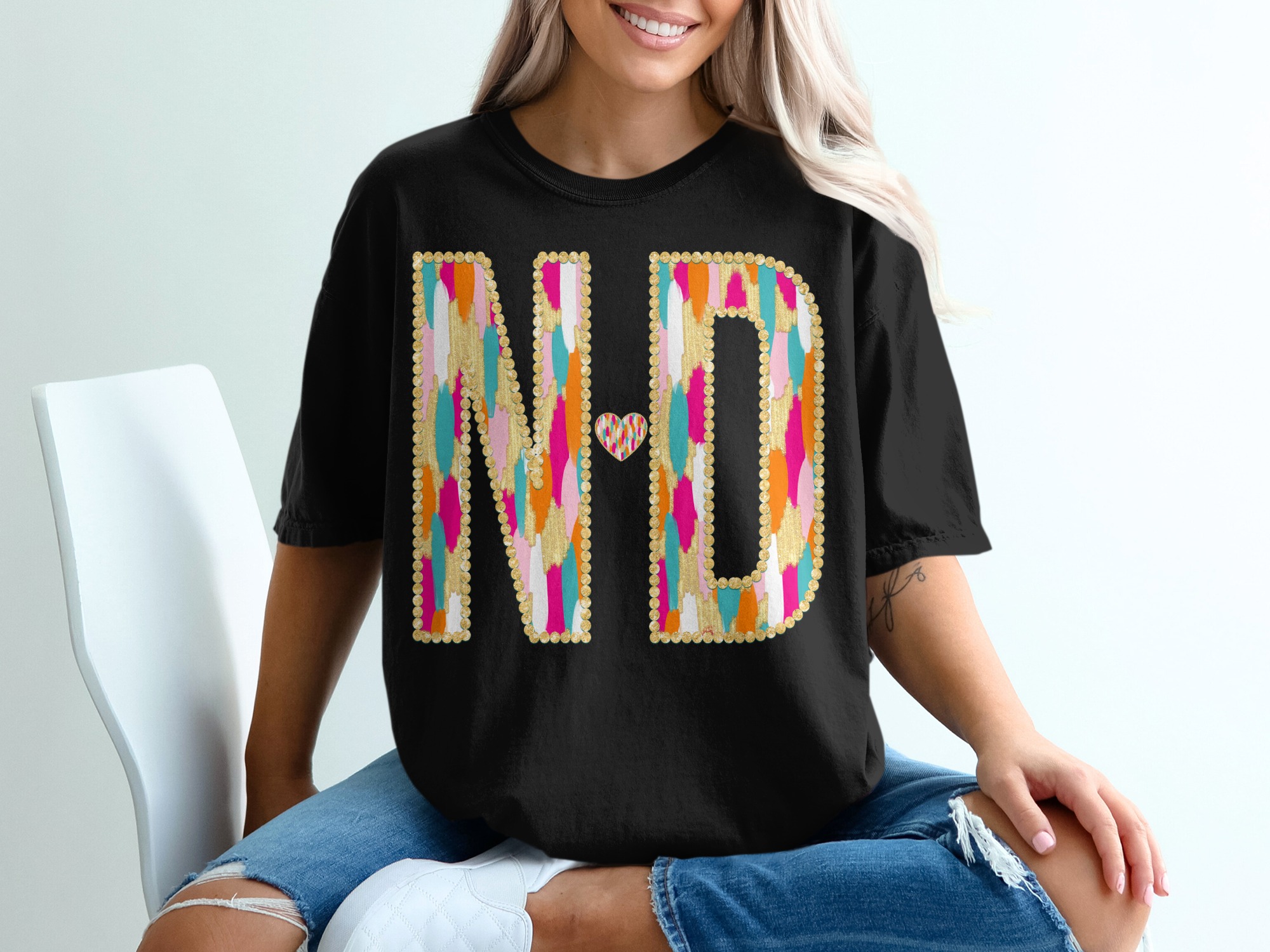 ND T-Shirt, Initial T Shirt, Comfort Colors 1717, Colorful Letters Tee, Gold Outline Shirt, Custom Name T-Shirt, Fun Letters Shirt - Image 3