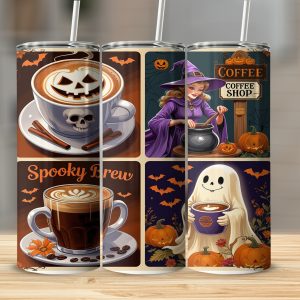 Halloween Coffee 20oz Tumbler Wrap, Spooky Brew Sublimation Design, Witch Digital Download, Ghost Tumbler, Digital File PNG