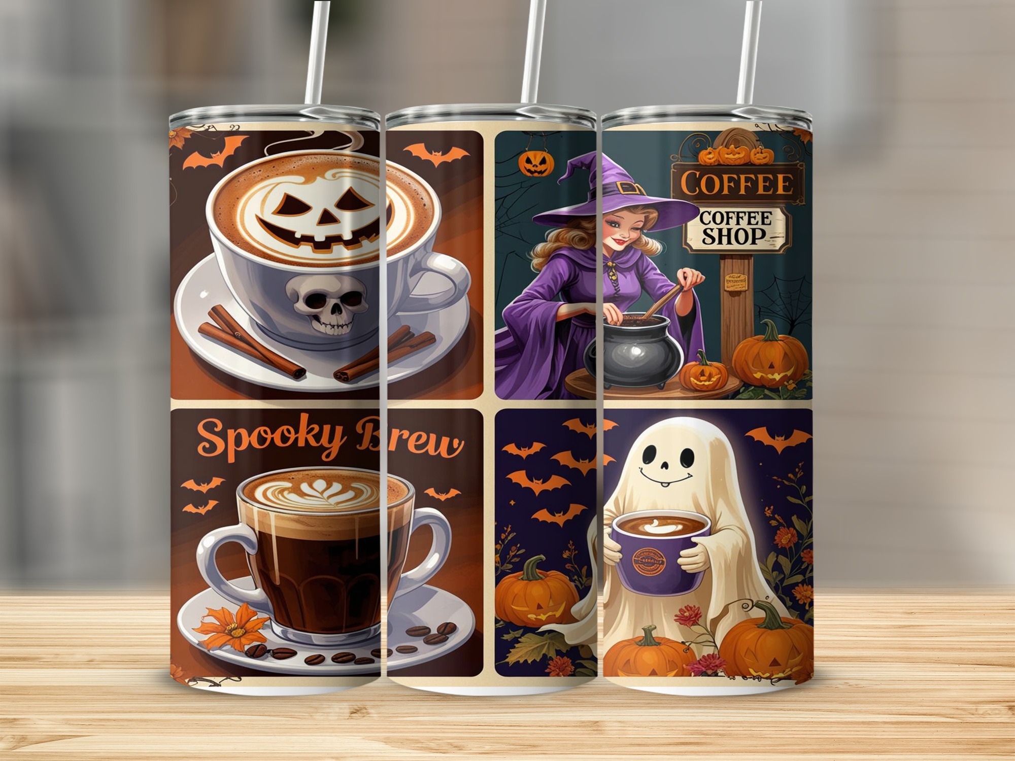 Halloween Coffee 20oz Tumbler Wrap, Spooky Brew Sublimation Design, Witch Digital Download, Ghost Tumbler, Digital File PNG