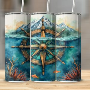 Nautical Compass,Ocean,Mountain 20oz Sublimation Digital Download,Tumbler Design,Waterscape Wrap,Adventure Awaits,Digital Waterscape Tumbler