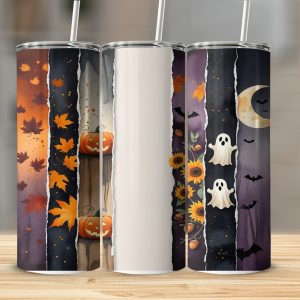 Digital Sublimation 20oz Tumbler Wrap, Halloween Design Download, Ghosts Pumpkins Bats, Spooky Season, Printable Template, Tumbler Design