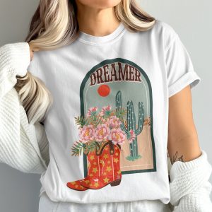 Comfort Colors 1717 Chase Your Dreams T-Shirt, Cowboy Boots with Flowers Shirt, Dreamer Tee, Western Shirt, Floral Graphic Tee, Boho Shirt
