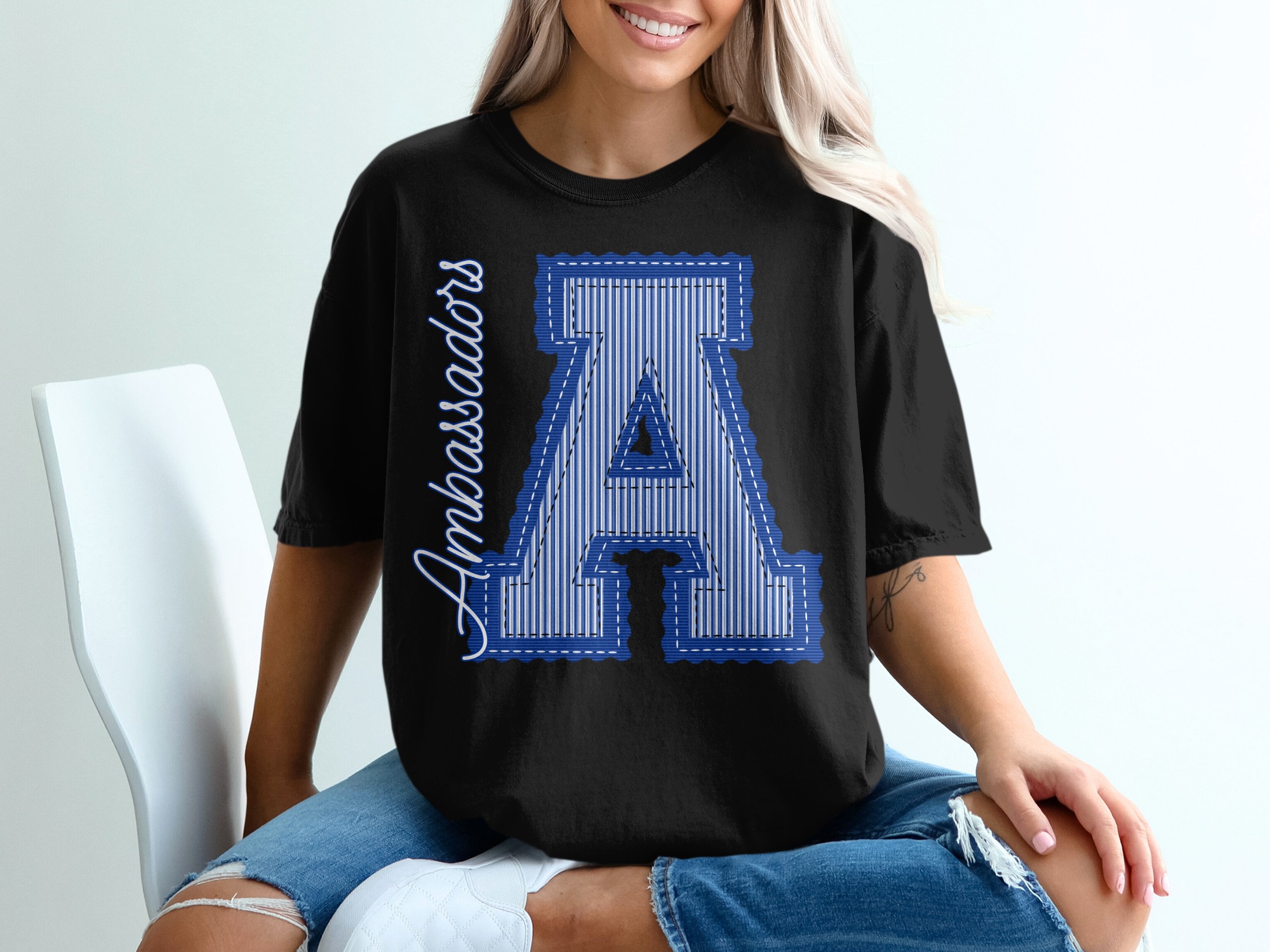 Ambassadors T-Shirt, Initial A Tee, Comfort Colors 1717, Blue and White Design, College Shirt, University Apparel, School Spirit Wear, prepster preppy - Image 3