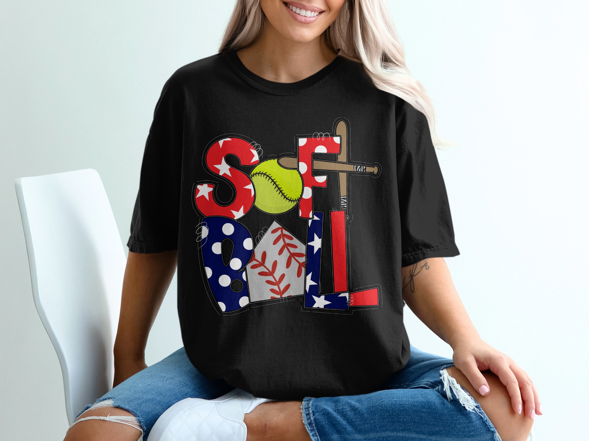 Softball T-Shirt, USA Softball Shirt, Patriotic Softball Tee, Softball Mom Gift, Softball Player T-Shirt - Image 2