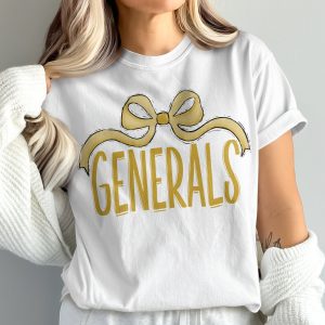 Generals T-Shirt, Ribbon Bow Tee, Comfort Colors 1717, Trendy Graphic Tee, Gold Lettering Shirt, Team Spirit Tee, School Pride Gift, Fan