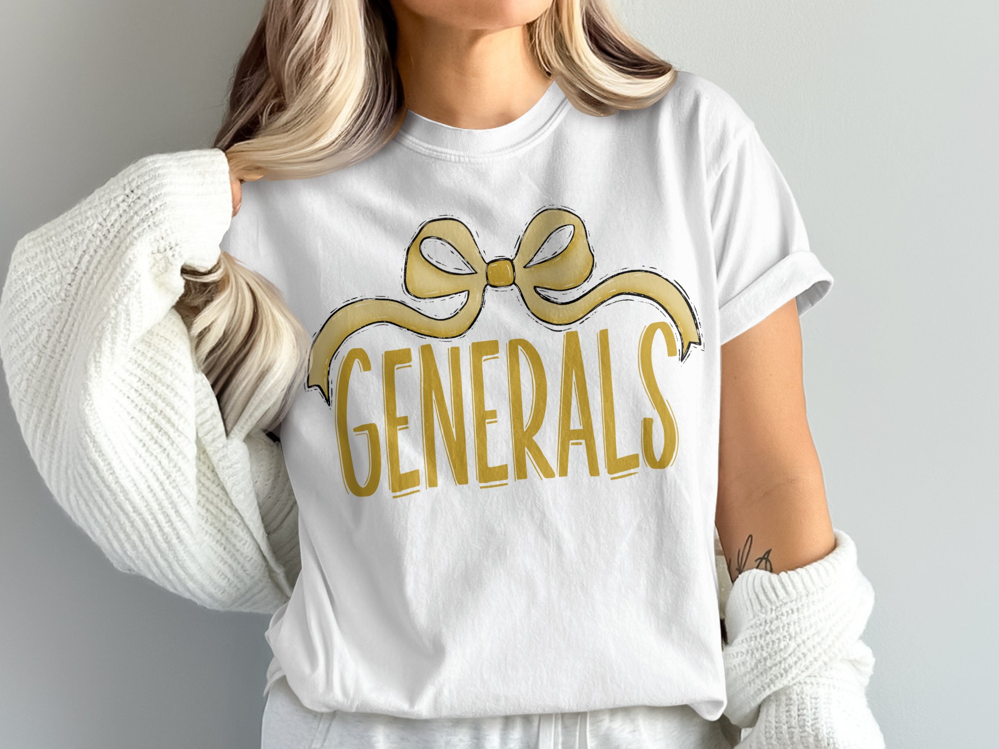Generals T-Shirt, Ribbon Bow Tee, Comfort Colors 1717, Trendy Graphic Tee, Gold Lettering Shirt, Team Spirit Tee, School Pride Gift, Fan