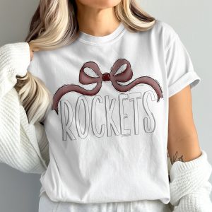 Rockets with Bow T-Shirt, Comfort Colors 1717, Cute Rockets Design, Game Day Shirt, Unique Graphic Tee, Fan Apparel, Stylish Rockets Tee