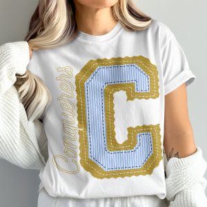 Conquerers Letter C T-Shirt, Striped Initials, Comfort Colors 1717 Tee, Personalized Collegiate Style, Trendy Varsity Shirt, prepster preppy