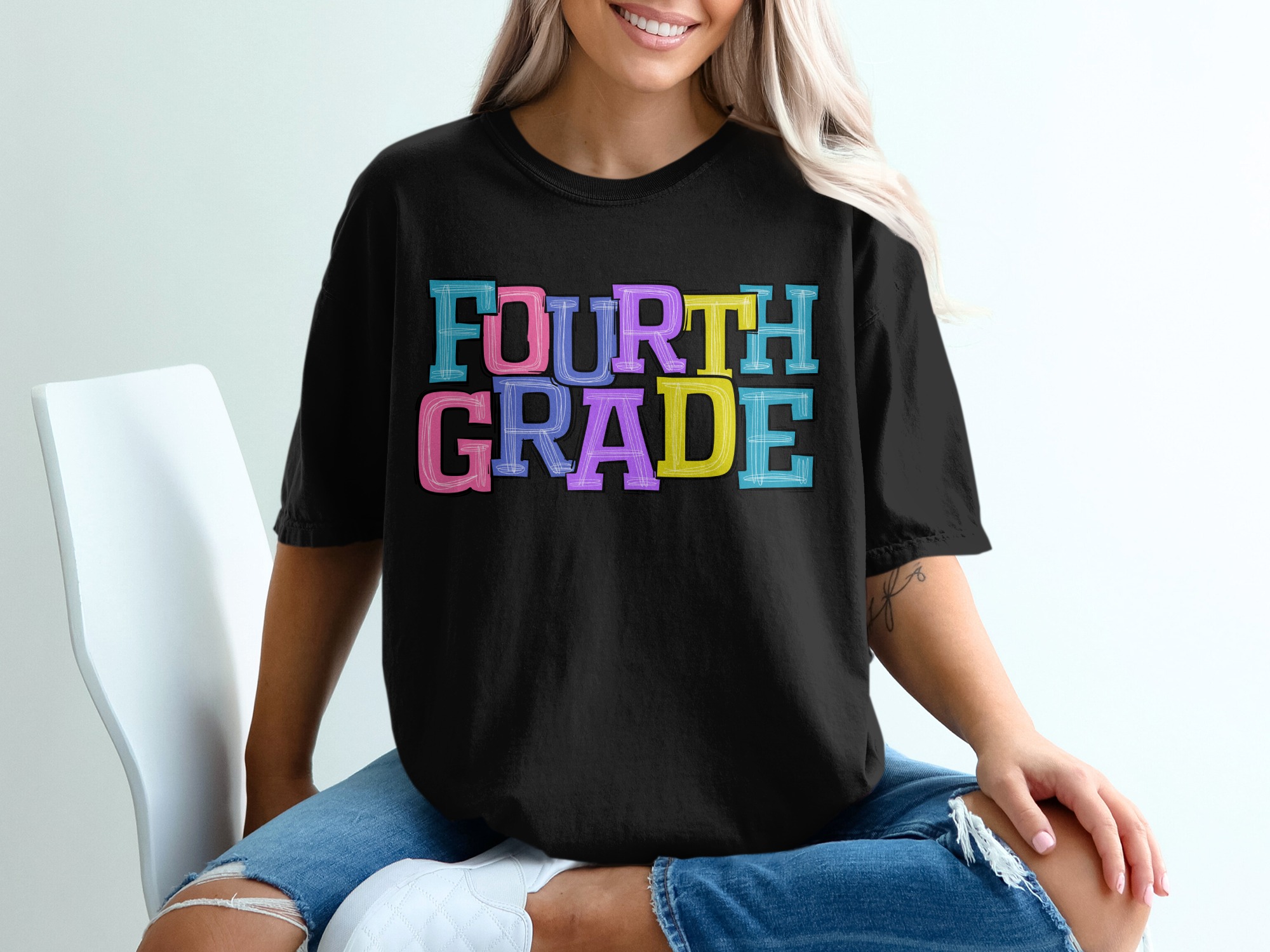 Fourth Grade Back To School Colorful Text Design T-Shirt - Image 2