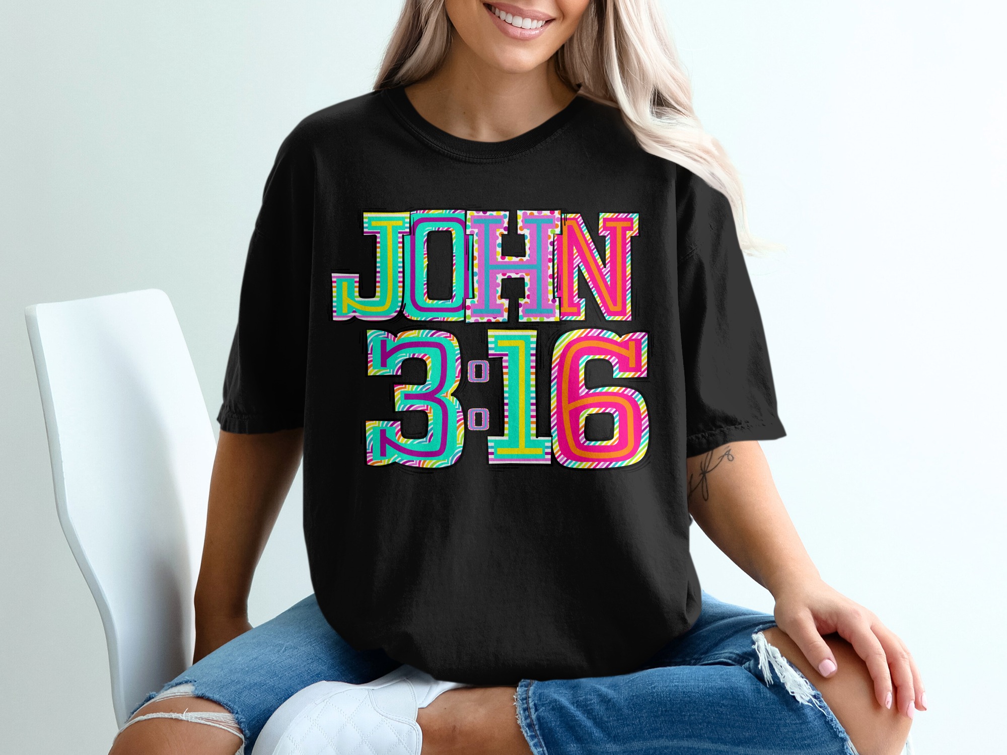John 3 16 Shirt, Christian Bible Verse, Colorful Religious Graphic T-Shirt, Scripture Tee, Faith Based Apparel, Inspirational Gift Idea - Image 2