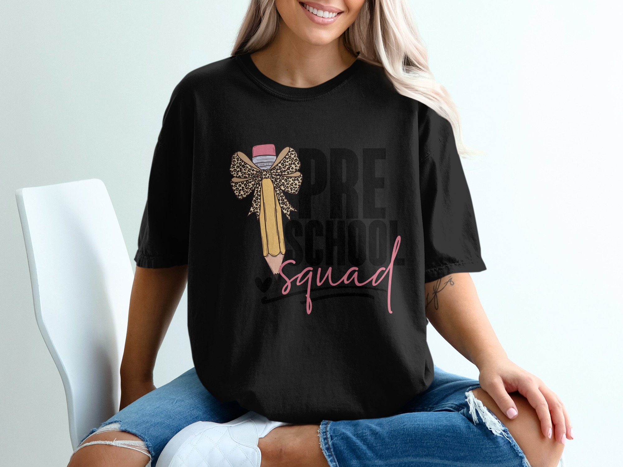 Pre School Squad T Shirt, Leopard Print Pencil Tee, Teacher Shirt, Back to School Gift, Cute First Day School Shirt, Preschool Teacher - Image 2