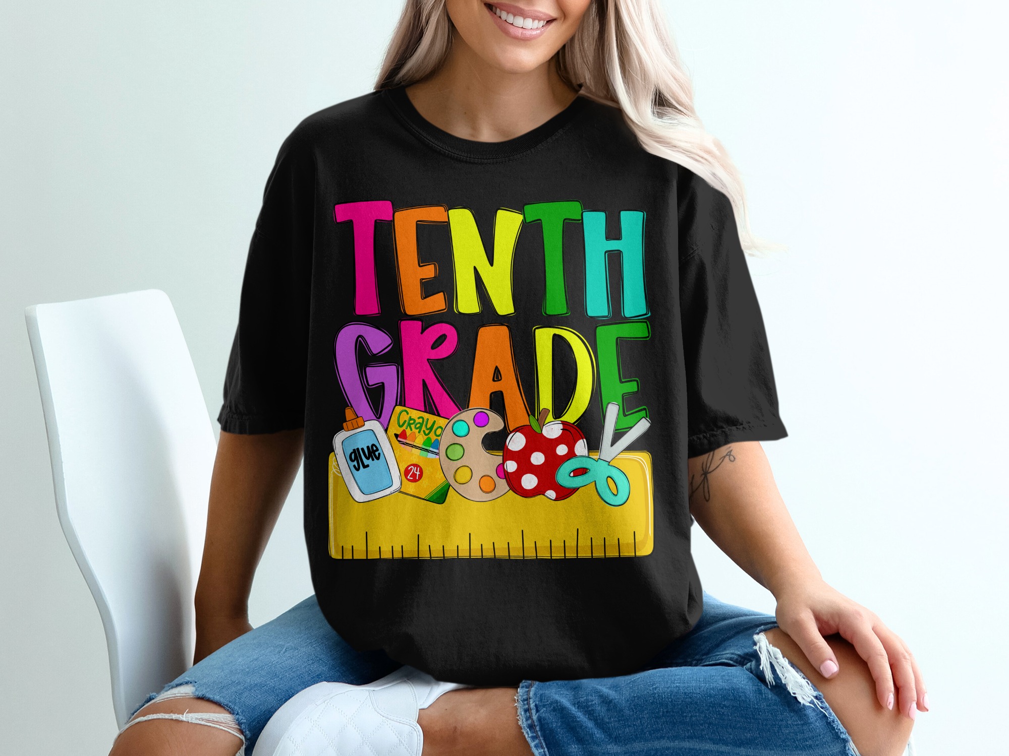 Tenth Grade T-Shirt, Colorful School Supplies, Back to School, Tenth Grade Teacher Shirt, Student Gift Tee, Tenth Grade School T Shirt - Image 2