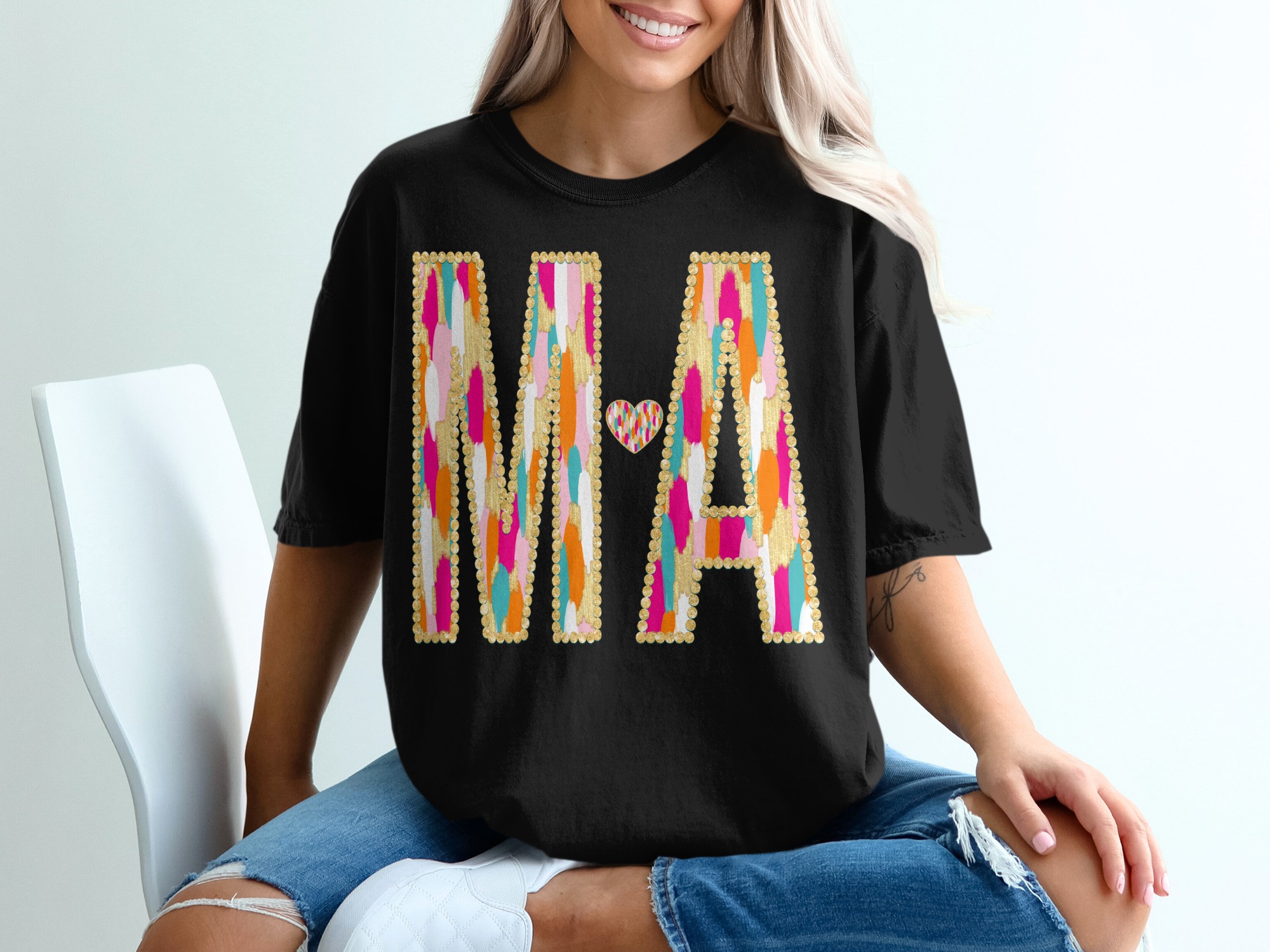 Colorful Mom T-Shirt, Mama Heart Shirt, Comfort Colors 1717, Mother's Day Gift, Trendy Tee, Gift for Mom, Cute Mommy Shirt, Womens TShirt - Image 3