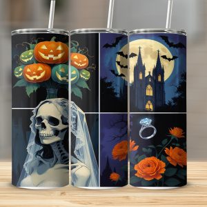Digital Sublimation 20oz Tumbler Wrap, Halloween Bride, Spooky Church, Pumpkin Bouquet, Digital Download, Tumbler Design, PNG, Seamless