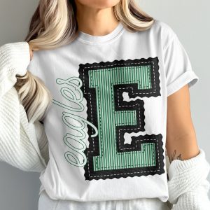 Eagles Initial E T-Shirt, Embroidered Letter, Comfort Colors 1717 Tee, Sports Team Shirt, School Spirit Shirt, Graduation Gift, Personalized, prepster preppy