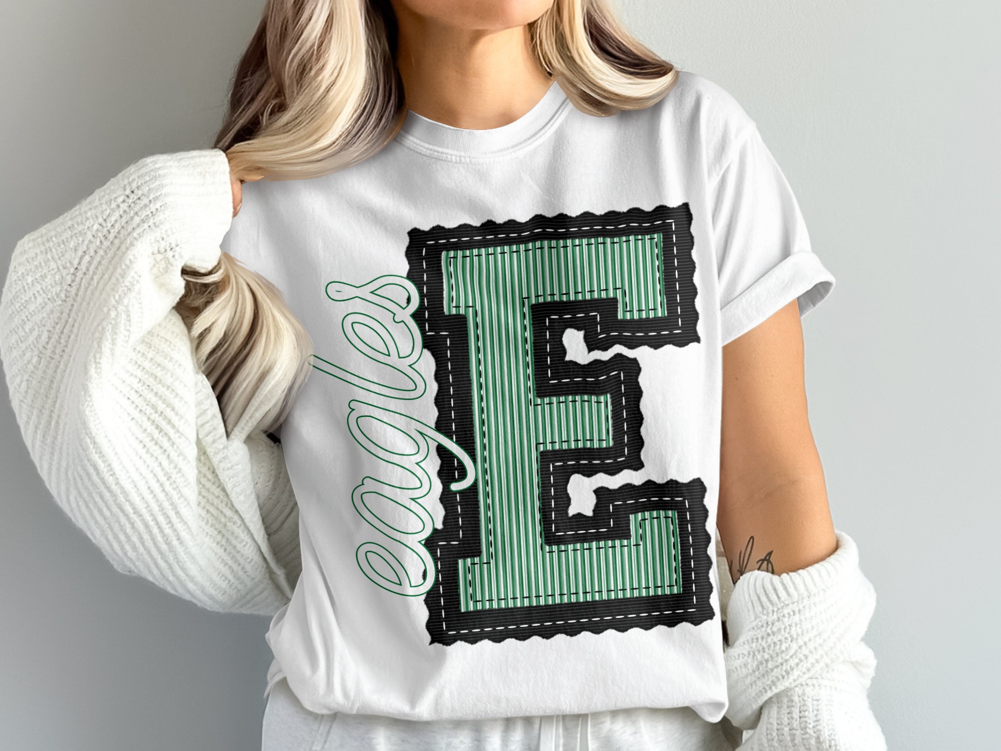 Eagles Initial E T-Shirt, Embroidered Letter, Comfort Colors 1717 Tee, Sports Team Shirt, School Spirit Shirt, Graduation Gift, Personalized, prepster preppy