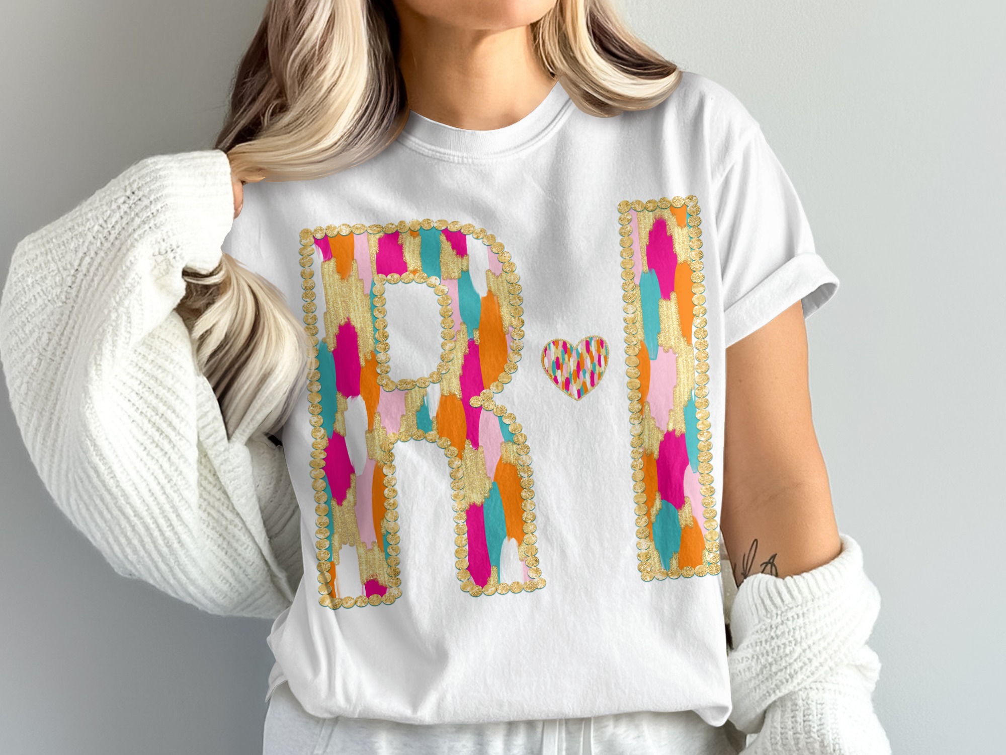 RI Initials T-Shirt, Comfort Colors 1717, Painted Letter Graphic Tee, Custom Name Shirt, Personalized Gift Idea, Unique Present for Her