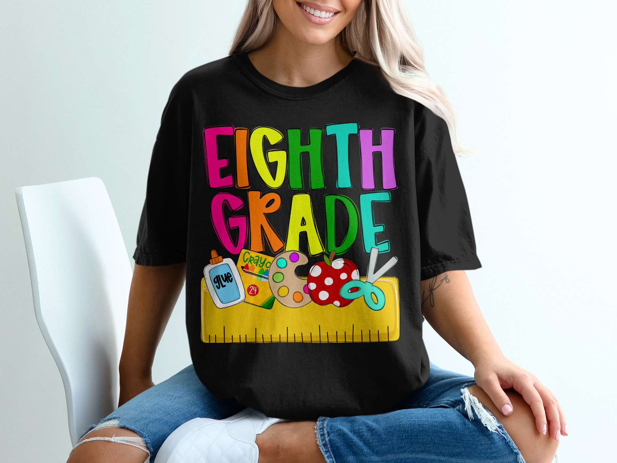 Eighth Grade T-Shirt, Back To School Shirt, Teacher Gift, School Supplies Tee, Colorful Eighth Grade Graphic T-Shirt - Image 2