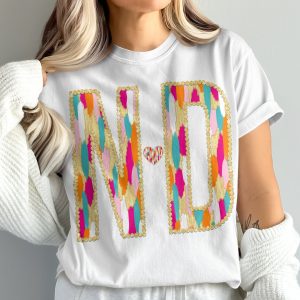 ND T-Shirt, Initial T Shirt, Comfort Colors 1717, Colorful Letters Tee, Gold Outline Shirt, Custom Name T-Shirt, Fun Letters Shirt