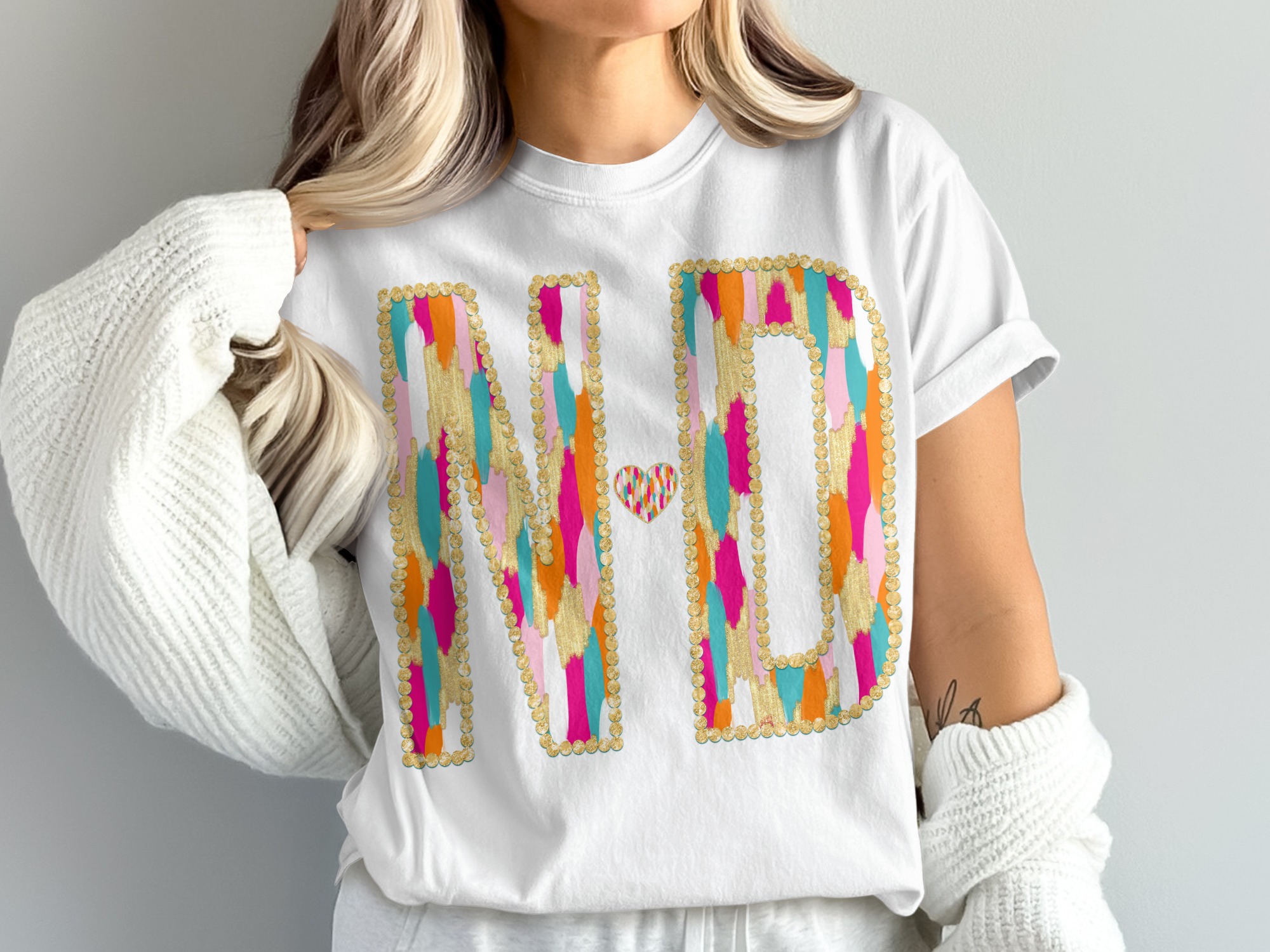 ND T-Shirt, Initial T Shirt, Comfort Colors 1717, Colorful Letters Tee, Gold Outline Shirt, Custom Name T-Shirt, Fun Letters Shirt