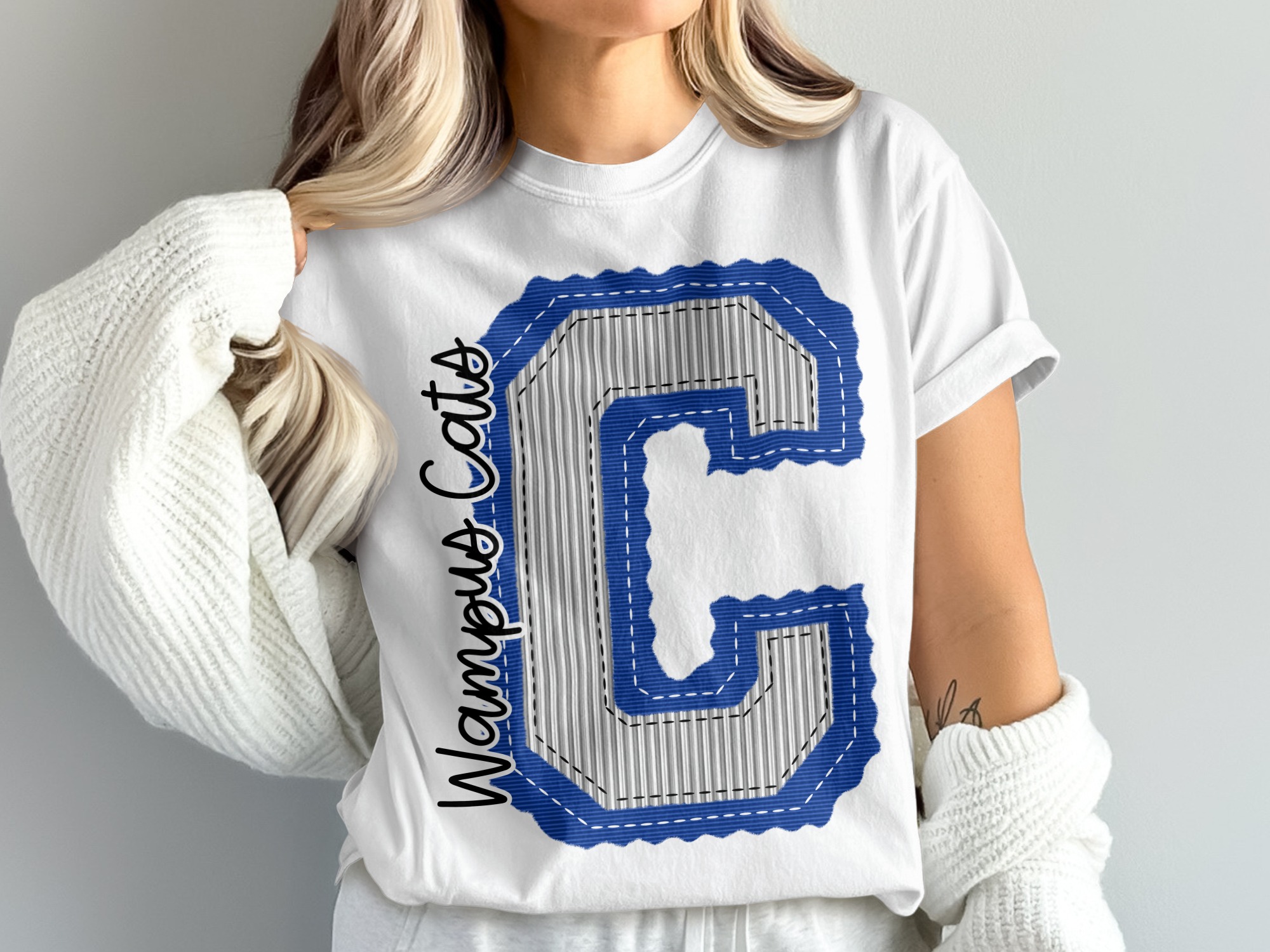 Custom Mascot Wampus Cats T-Shirt, Comfort Colors, School Spirit Tee, Team Pride, Initial C Shirt, Personalized Gift, College Apparel, prepster preppy