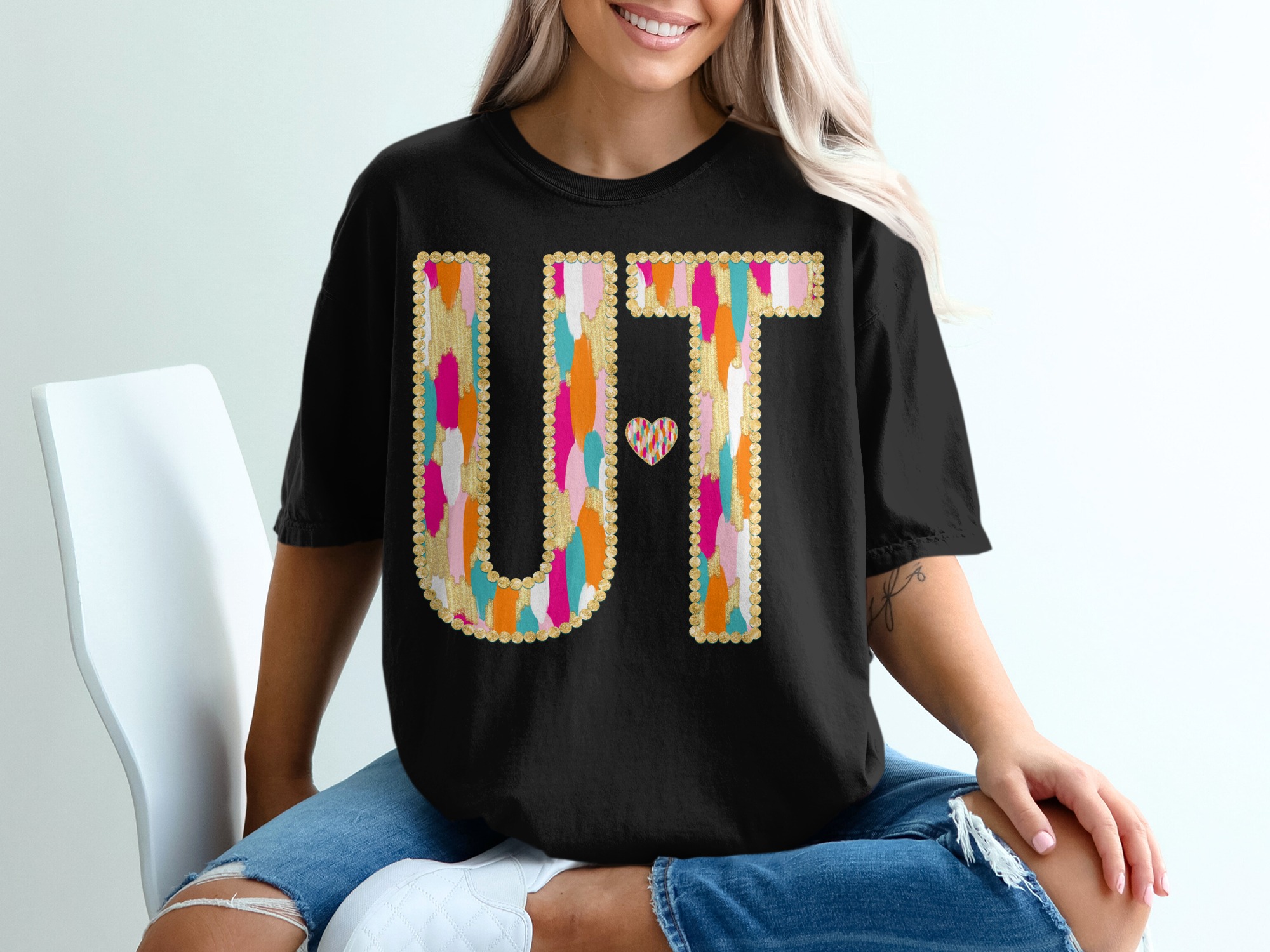 UT T-Shirt, Colorful Initial Tee, Comfort Colors 1717, Gold Letter Shirt, University T Shirt, Sorority Tee, Trendy T-Shirt, Gift - Image 3
