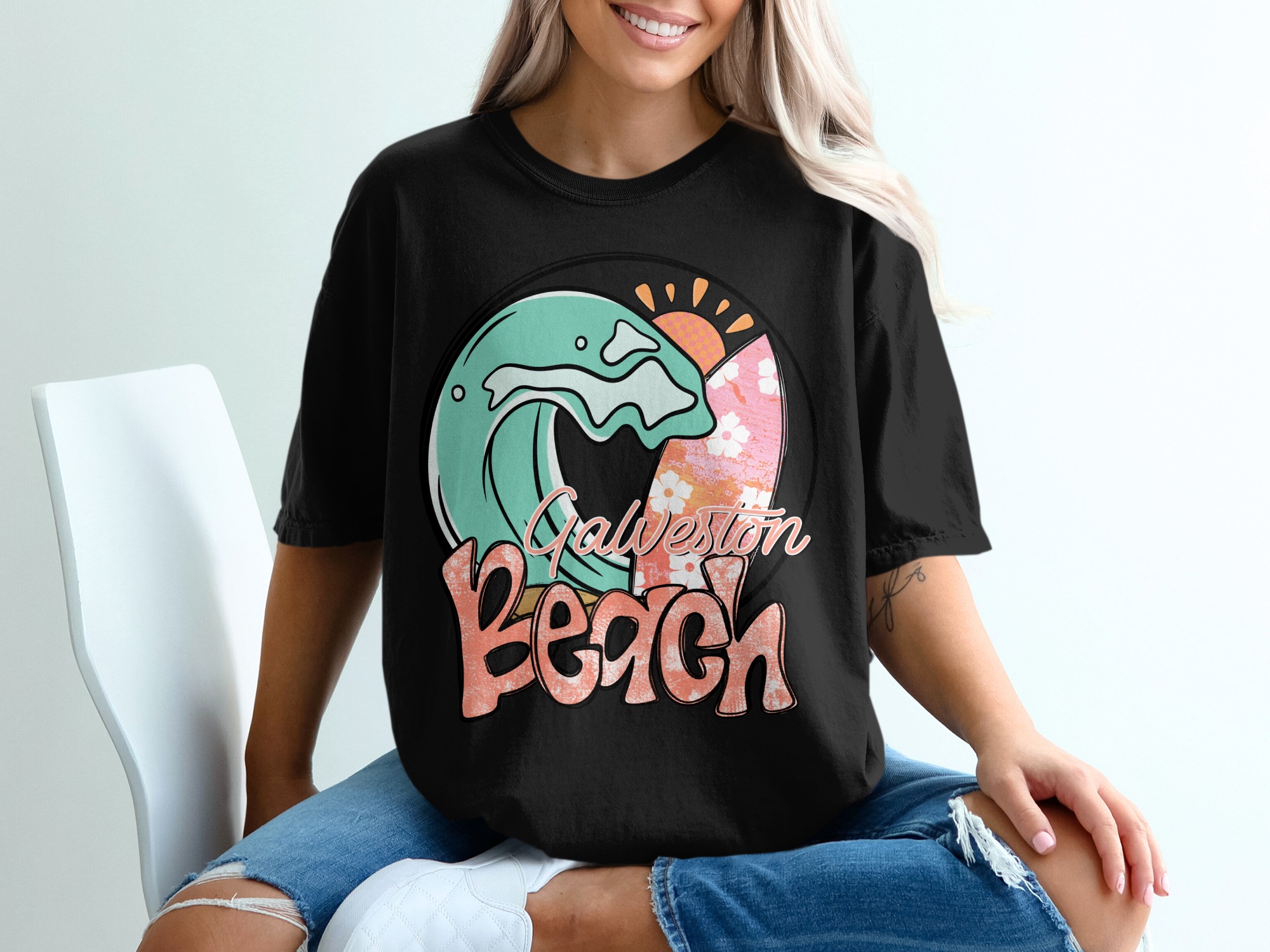 Galveston Beach T-Shirt, Surf T-Shirt, Wave Design Tee, Summer Vacation T-Shirt, Texas Beach Shirt, Souvenir Tee, Graphic T-Shirt - Image 2