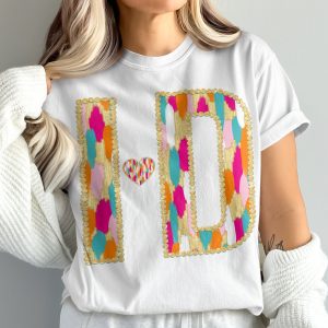 HD Initial T-Shirt, Colorful Letters, Comfort Colors 1717 Tee, Gold Accent Shirt, Gift for Her, Custom Initial Shirt, Heart Graphic Tee