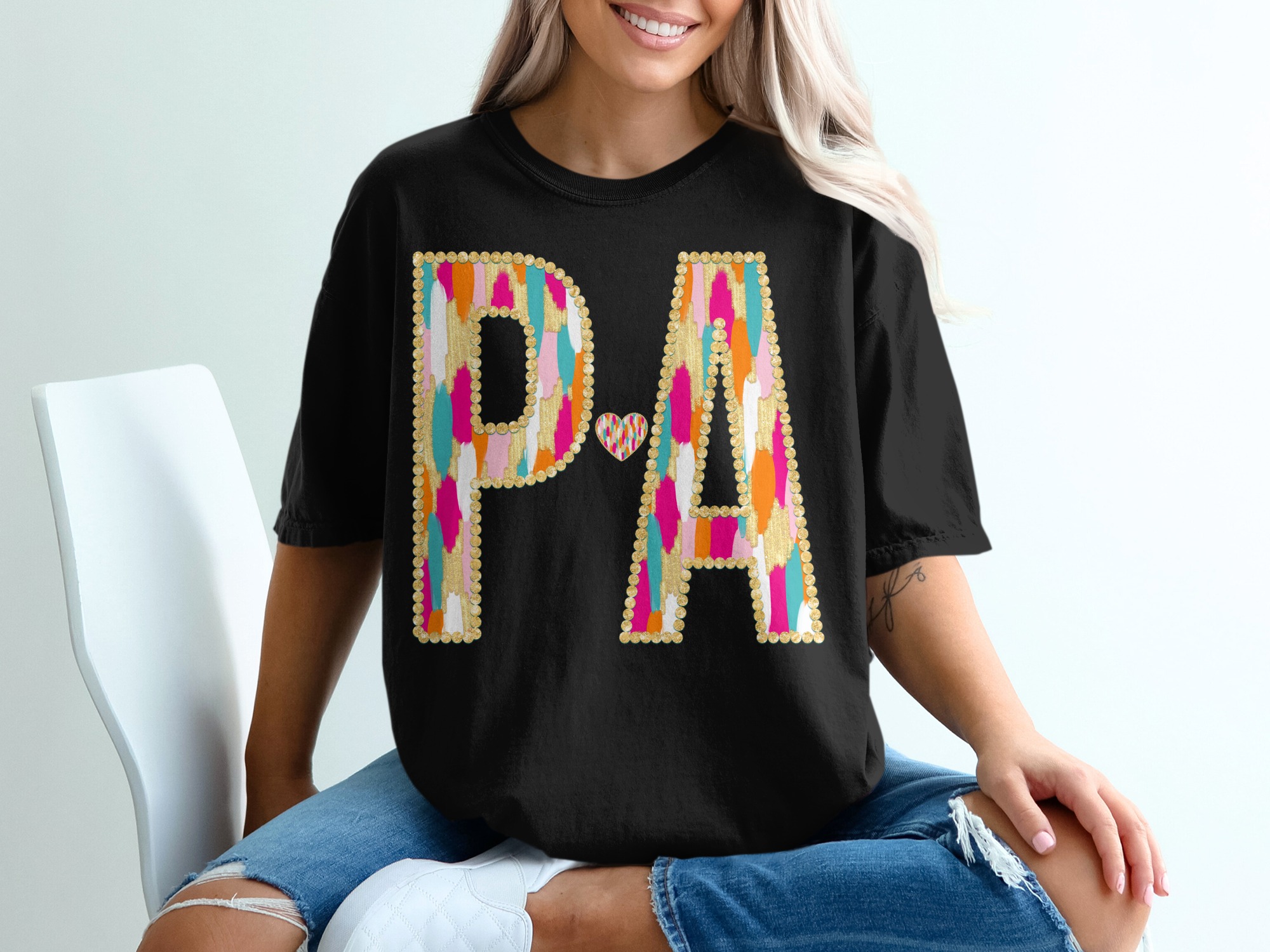 PA Initial T-Shirt, Pennsylvania Pride Tee, Colorful Gold Outline Design, Comfort Colors 1717 Shirt, State Love Shirt, Souvenir T-Shirt - Image 3