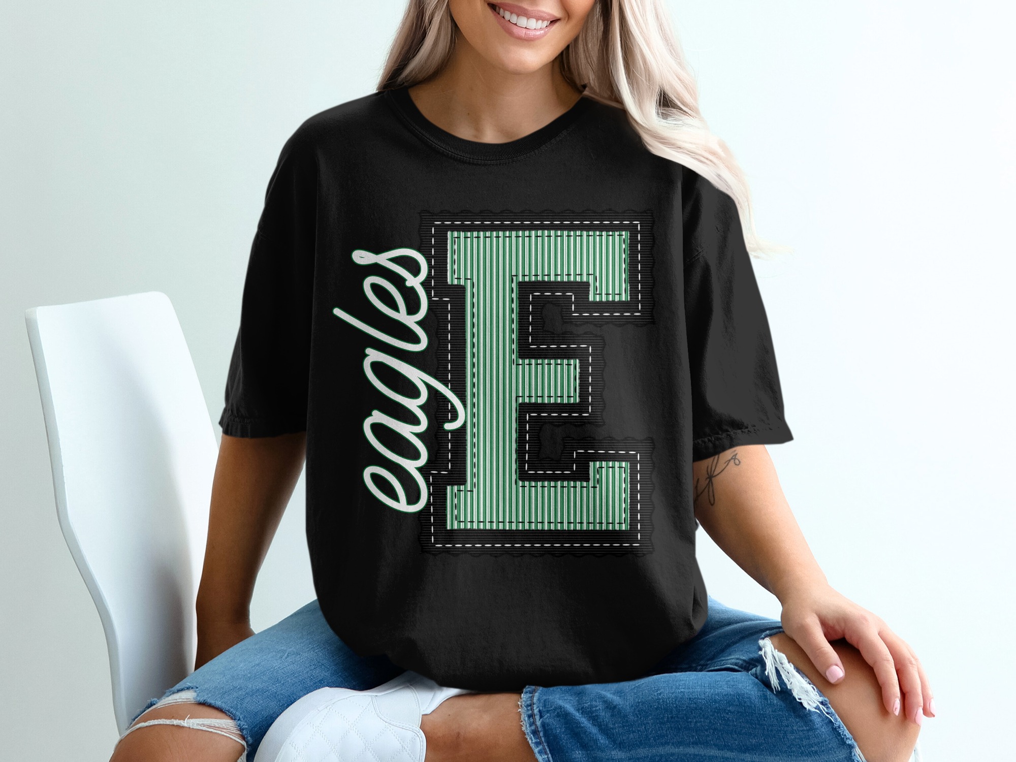 Eagles Initial E T-Shirt, Embroidered Letter, Comfort Colors 1717 Tee, Sports Team Shirt, School Spirit Shirt, Graduation Gift, Personalized, prepster preppy - Image 3