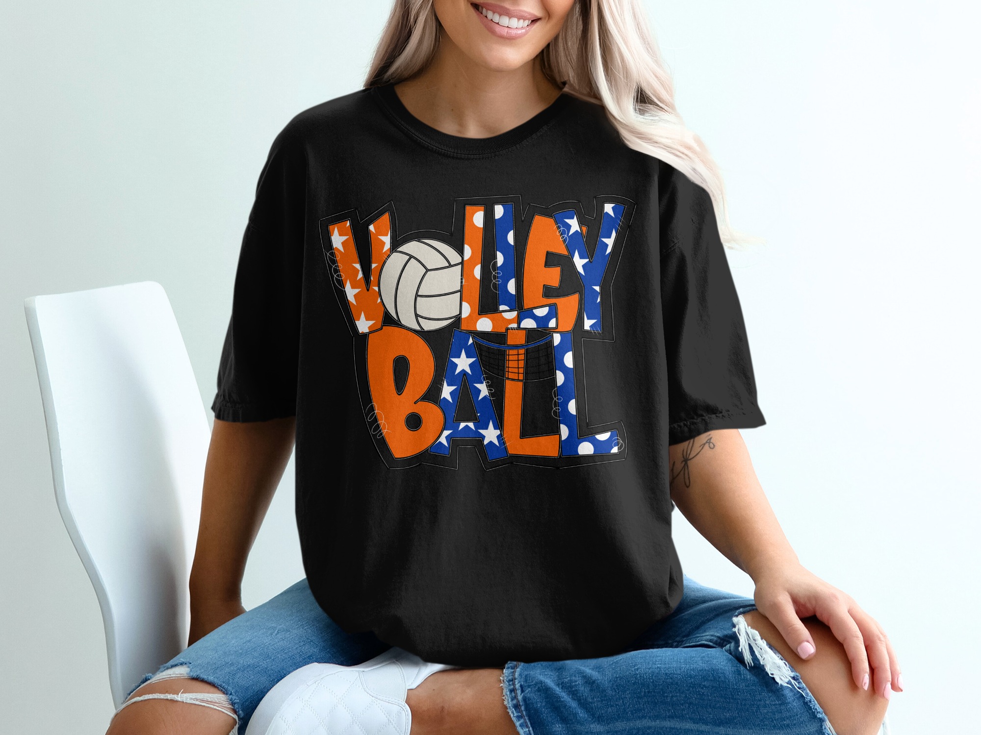 Volleyball T-Shirt, Patriotic Design, Stars and Stripes, Team Spirit Apparel, Sporty Tee, Gift for Volleyball Lovers - Image 2