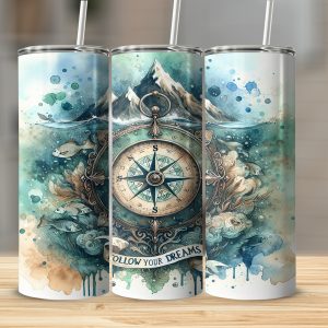 Compass Digital Download,20oz Sublimation Design, Tumbler Design, Watercolor Ocean Tumbler Wrap,Sea Tumbler Sublimation Design,Tumbler