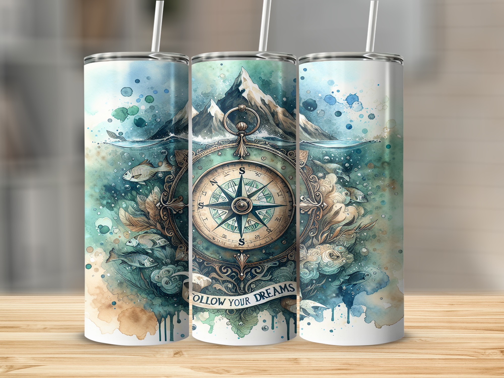 Compass Digital Download,20oz Sublimation Design, Tumbler Design, Watercolor Ocean Tumbler Wrap,Sea Tumbler Sublimation Design,Tumbler
