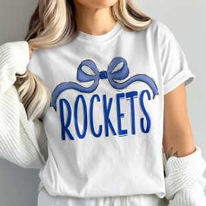 Rockets T-Shirt, Blue Bow Graphic Tee, Team Spirit Shirt, Comfort Colors 1717, Sports Fan Apparel, Game Day T-Shirt, Trendy T-Shirt