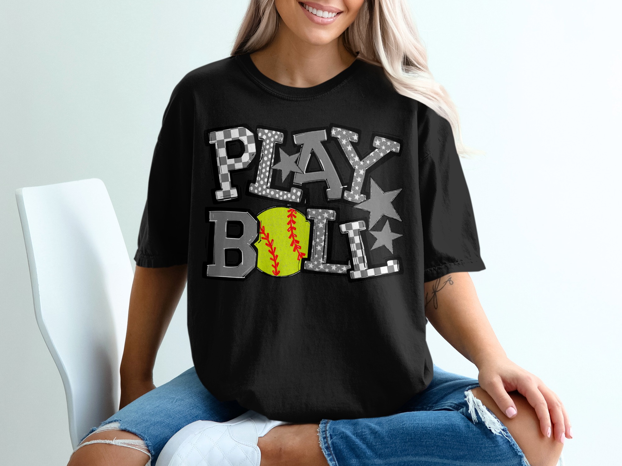 Play Ball T-Shirt, Softball Tee, Sporty Graphic Shirt, Trendy Design TShirt, Baseball Fan Gift, Game Day Apparel, Stylish T-Shirts - Image 2