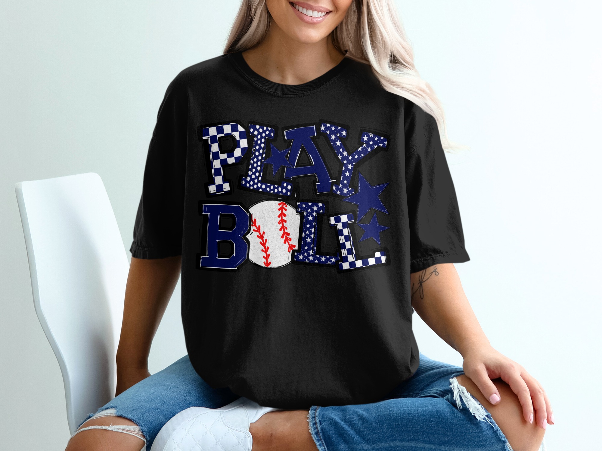 Play Ball T-Shirt, Baseball Tee, Patriotic Design, USA Baseball, Sports Lover Gift, Baseball Fan Apparel, Trendy Graphic Tee - Image 2