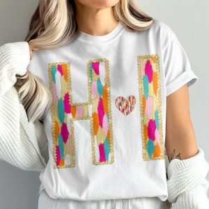 HI Initial T-Shirt, Comfort Colors 1717, Colorful Brushstrokes, Personalized Initial Shirt, Custom Initial Tee, Heart Accent