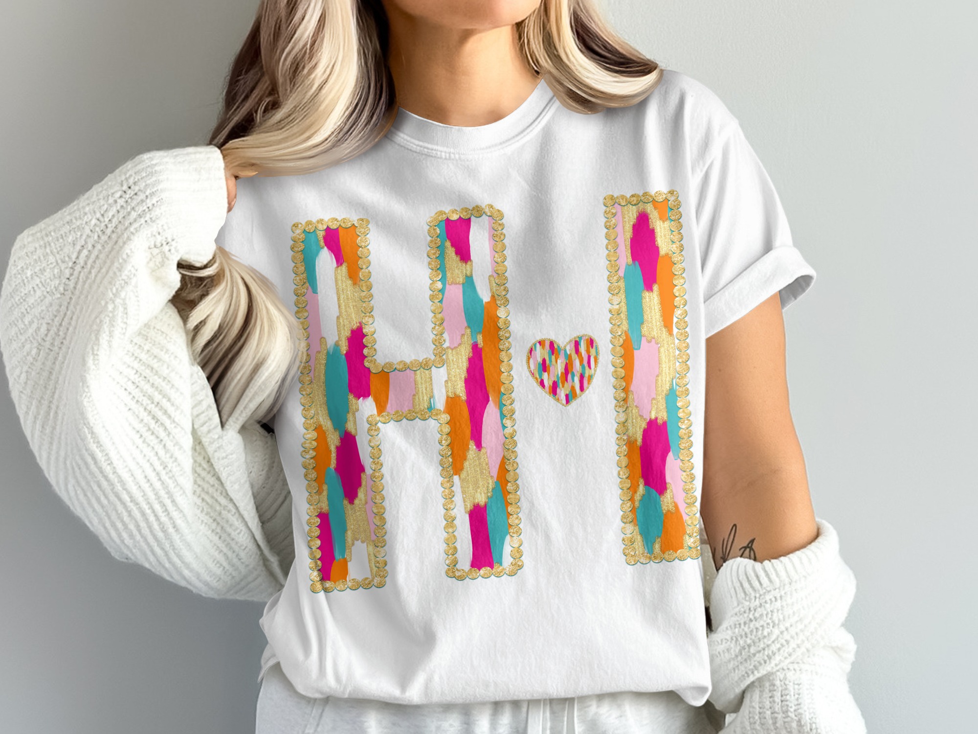 HI Initial T-Shirt, Comfort Colors 1717, Colorful Brushstrokes, Personalized Initial Shirt, Custom Initial Tee, Heart Accent