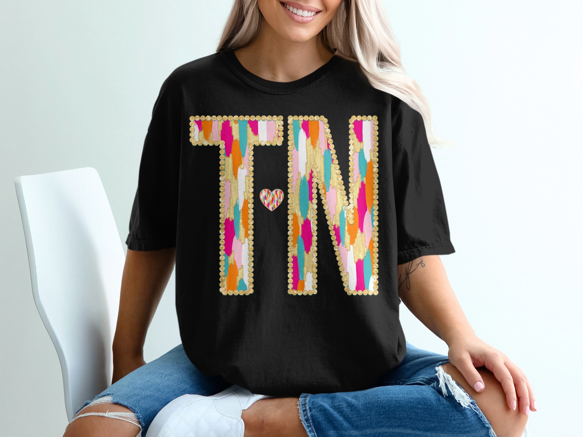 TN Initials T-Shirt, Colorful TN letters, Comfort Colors 1717, Monogram T-Shirt, Personalized T-Shirt, Custom Name Shirt, Gift Idea - Image 3