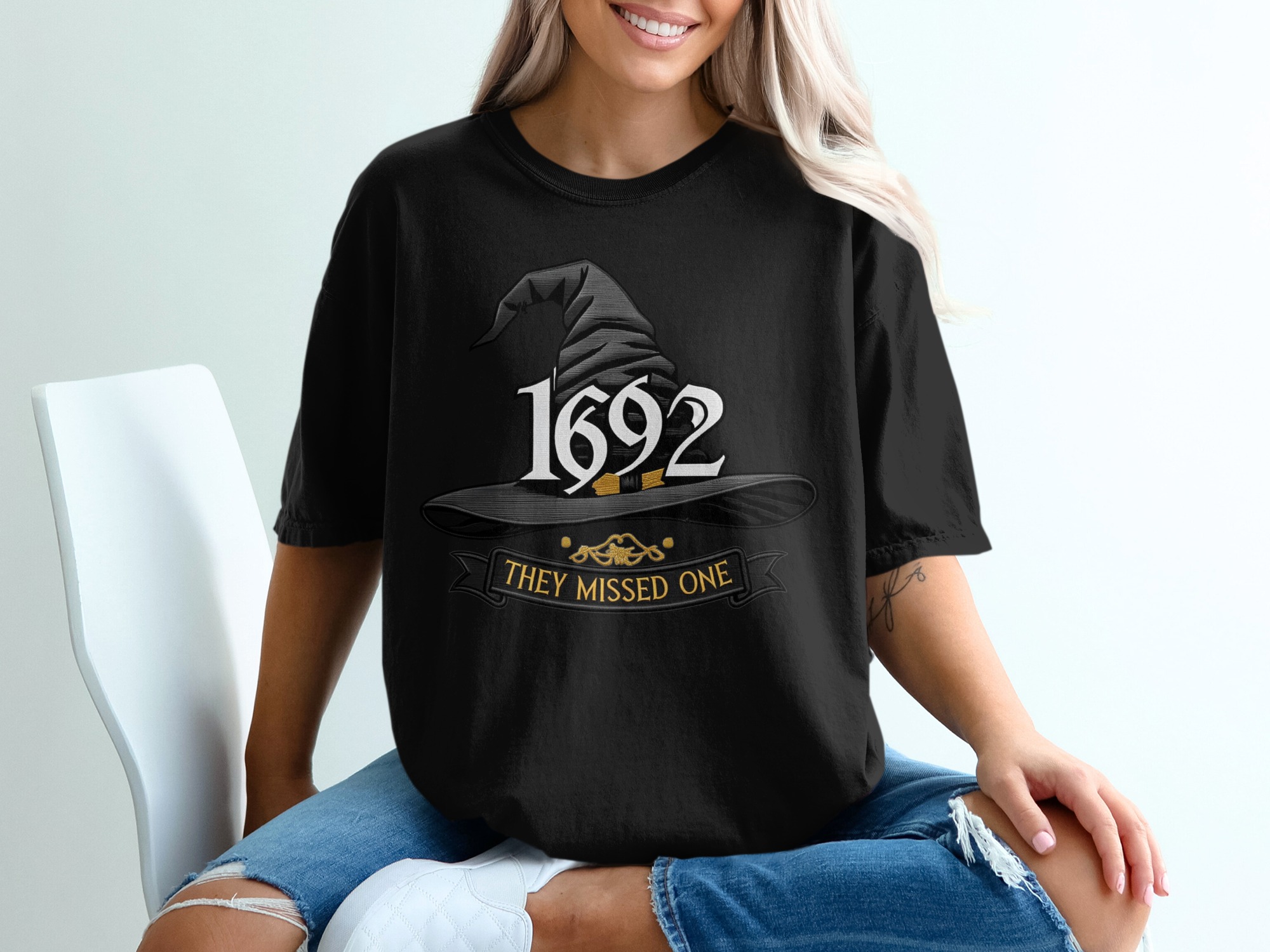 1692 Witch Hat T-Shirt, They Missed One, Halloween, Comfort Colors, Funny Witch Shirt, Spooky Season, Salem Witch Trials, Witch T-Shirt - Image 3